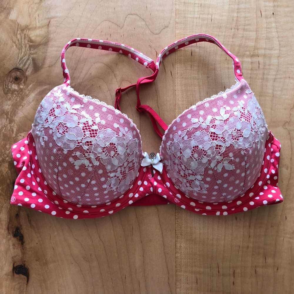 Victoria’s Secret Body by Victoria Lined Demi 32D Red and White Polka Dot